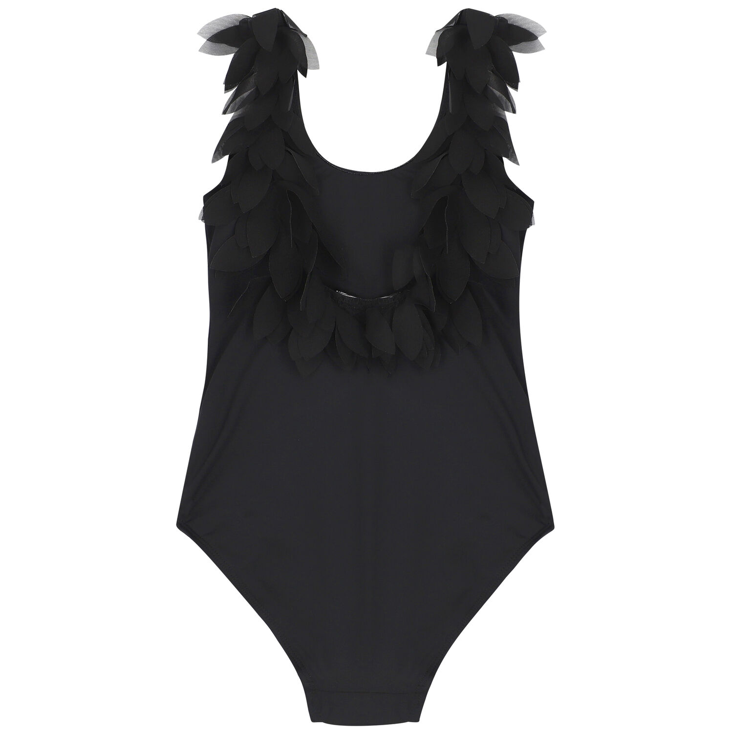 Girls Black Petal Swimsuit, 1, hi-res