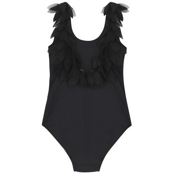 Girls Black Petal Swimsuit