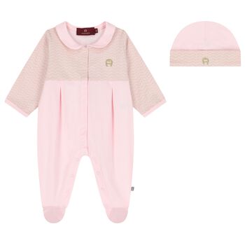 Baby Girls Pink & Gold Logo Babygrow Gift Set