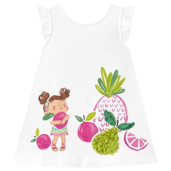 Younger Girls White Fruit Print Dress