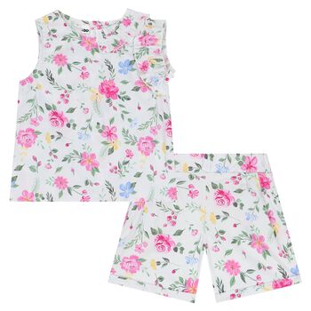 Girls White Floral Shorts Set