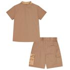 Boys Beige Geo Map Logo Shorts Set, 1, hi-res