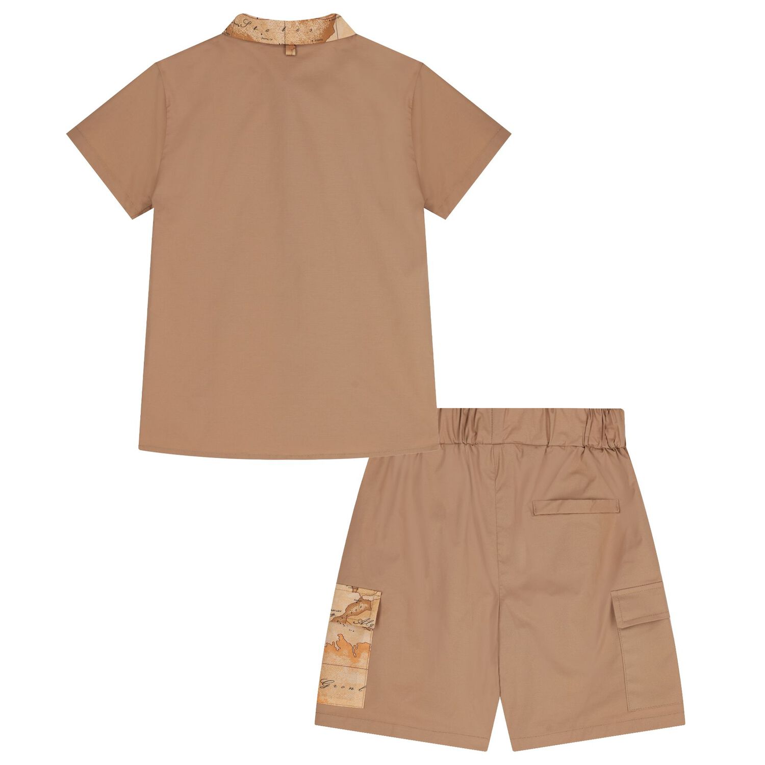Boys Beige Geo Map Logo Shorts Set, 1, hi-res