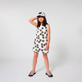 Girls White & Black Flower Dress