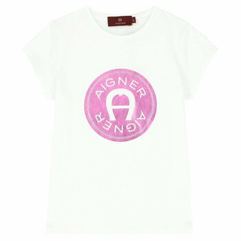 Girls White & Pink Logo T-Shirt