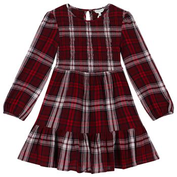 Girls Red Tartan Long Sleeve Dress