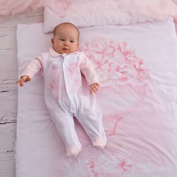 Baby Girs White & Pink Hot Air Balloon & Floral Blanket, 2 Baby Girs White & Pink Hot Air Balloon & Floral Blanket