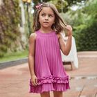 Girls Purple Chiffon Pleated Dress, 1, hi-res