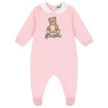 Baby Girls Pink Teddy Bear Logo Babygrow