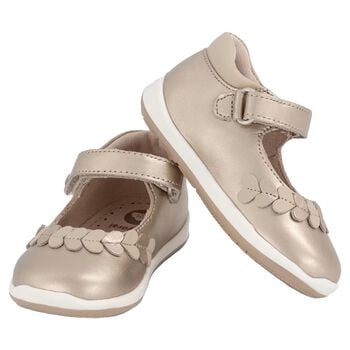 Younger Girls Gold Leather Heart Shoes