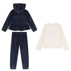 Girls Navy Blue Velour Tracksuit Set  ( 3 Piece ), 1, hi-res