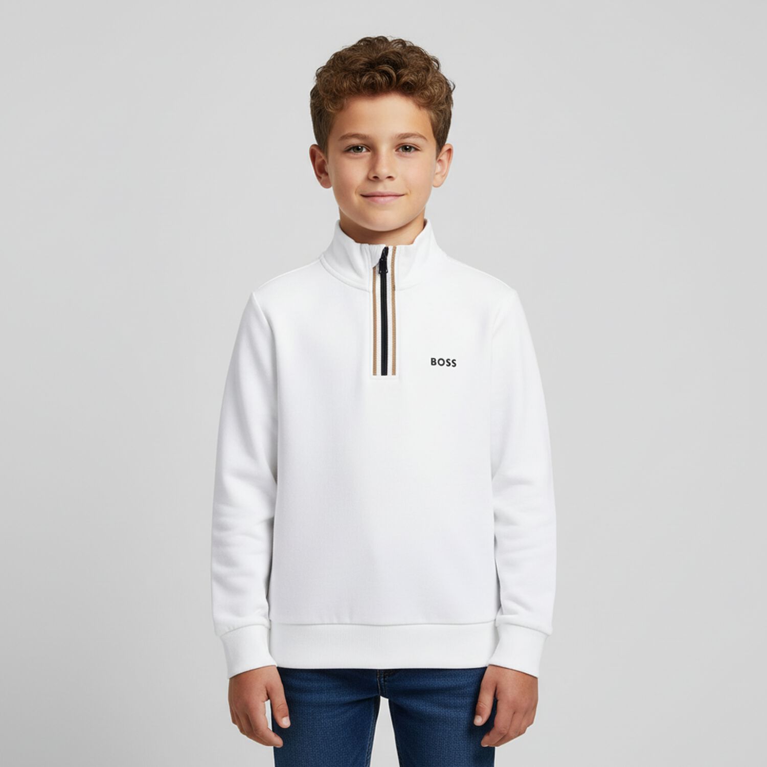 Boys White Logo Sweatshirt, 2, hi-res