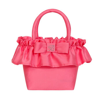 Girls Pink Embellished Ruffle Handbag