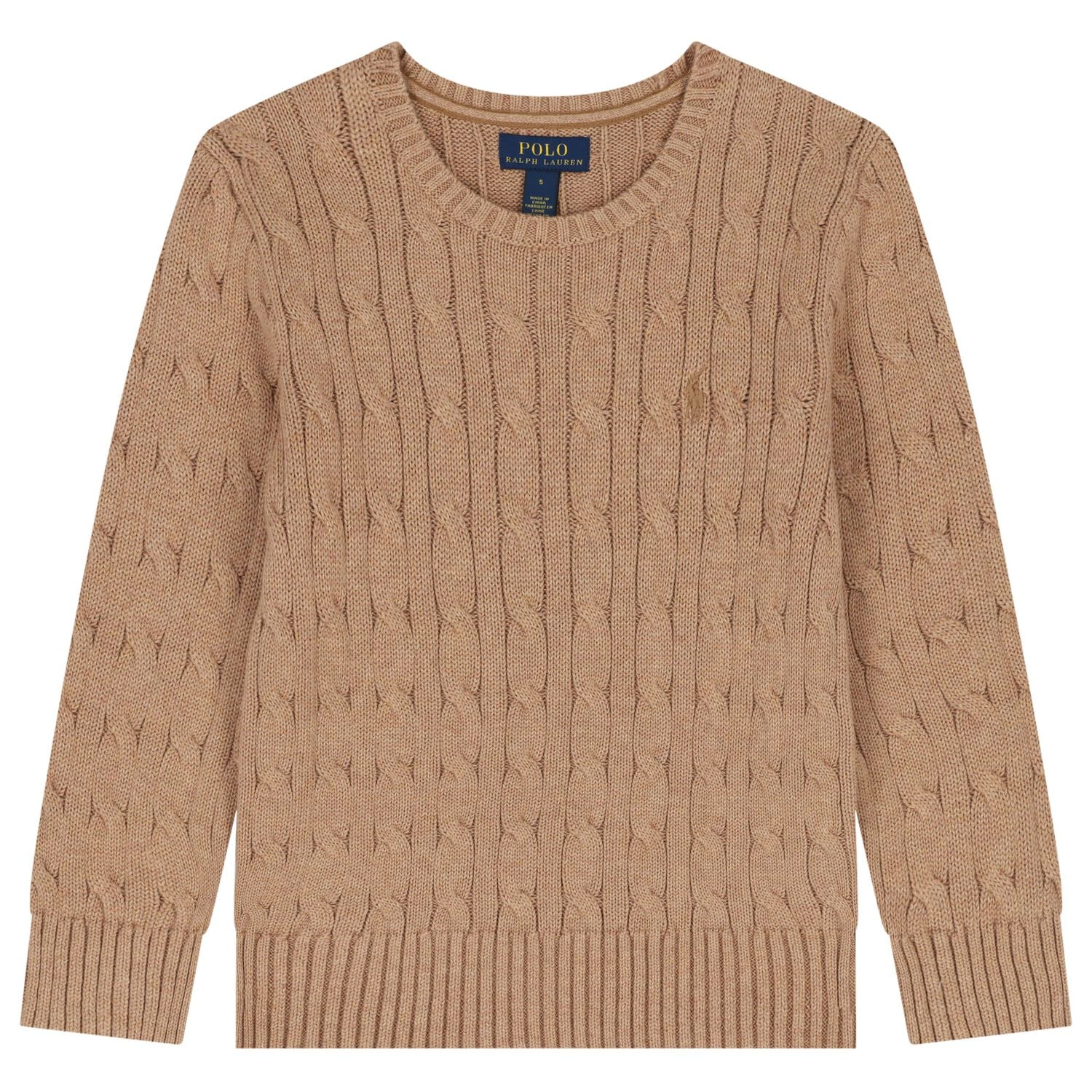 Boys Beige Logo Cable Knit Jumper, 1, hi-res