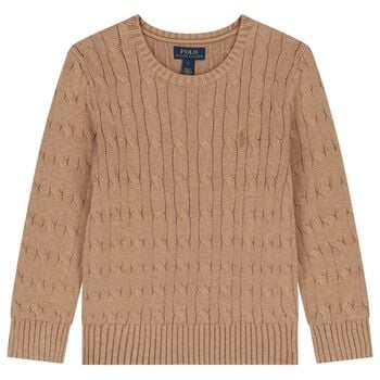 Boys Beige Logo Cable Knit Jumper