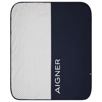 Baby Boys White & Navy Blue Logo Blanket