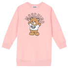 Girls Pink Teddy Logo Sweatshirt Dress, 4, hi-res