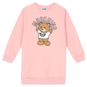 Girls Pink Teddy Logo Sweatshirt Dress