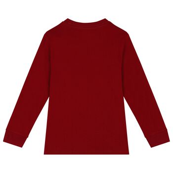 Boys Red Polo Bear Long Sleeve Top