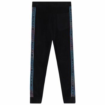 Girls Black Logo Velvet Logo Joggers