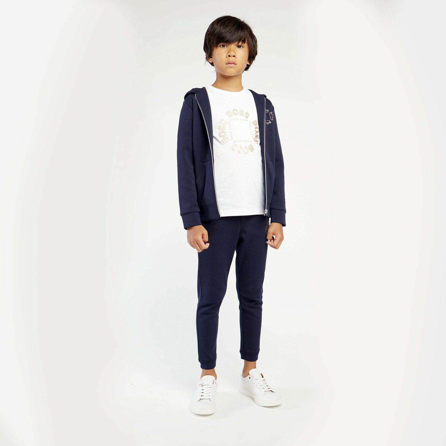 Boys Navy Blue Logo Joggers, 1, hi-res