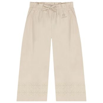 Girls Beige Logo Trousers
