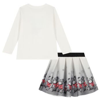 Girls Ivory & Grey Teddy Bear Skirt Set