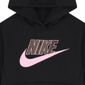 Girls Black Logo Hooded Top