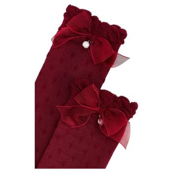 Girls Red Bow Knitted Socks