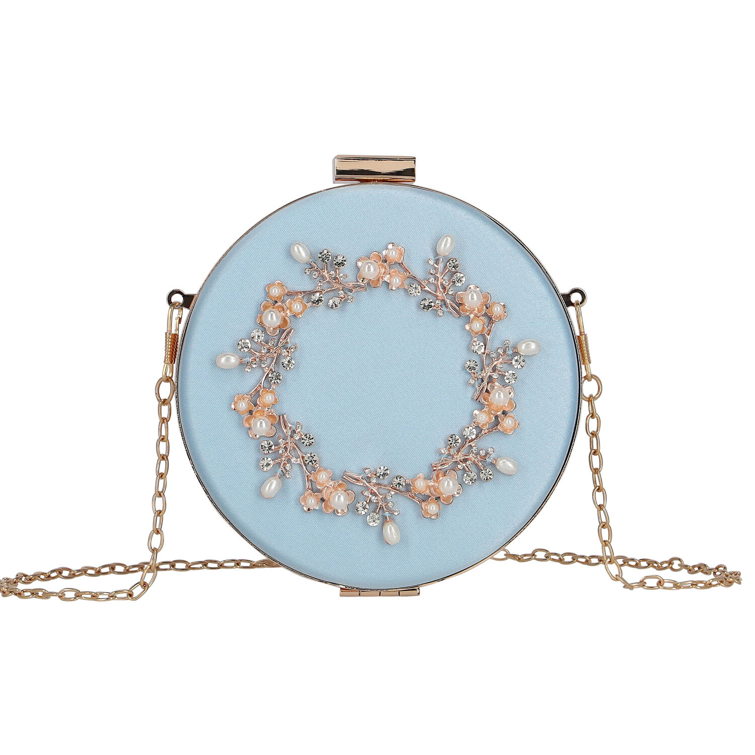 Girls Blue & Gold Embellished Satin Bag, 1, hi-res image number null