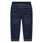 Younger Boys Navy Blue Denim Joggers, 1, hi-res