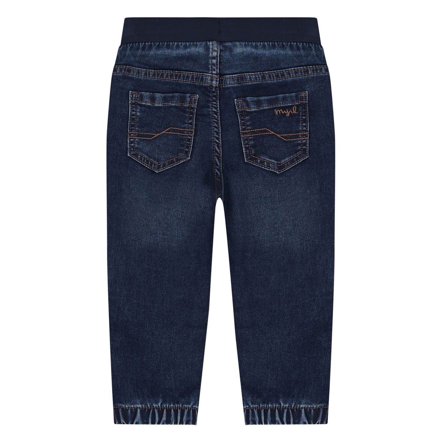 Younger Boys Navy Blue Denim Joggers, 1, hi-res