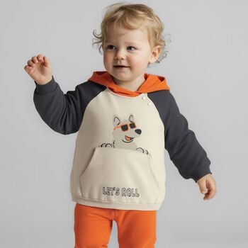 Younger Boys Beige, Grey & Orange 3 Piece Tracksuit