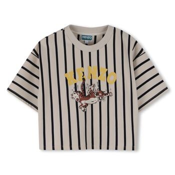 Girls Ivory & Black Tiger Logo T-Shirt
