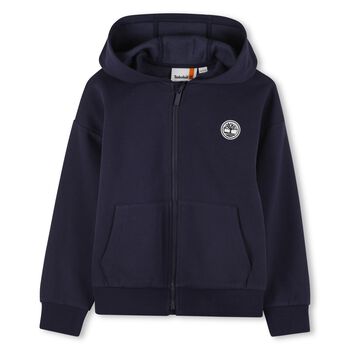 TIMBERLAND Boys Navy Blue Logo Hooded Zip Up Top, 2 Boys Navy Blue Logo Hooded Zip Up Top