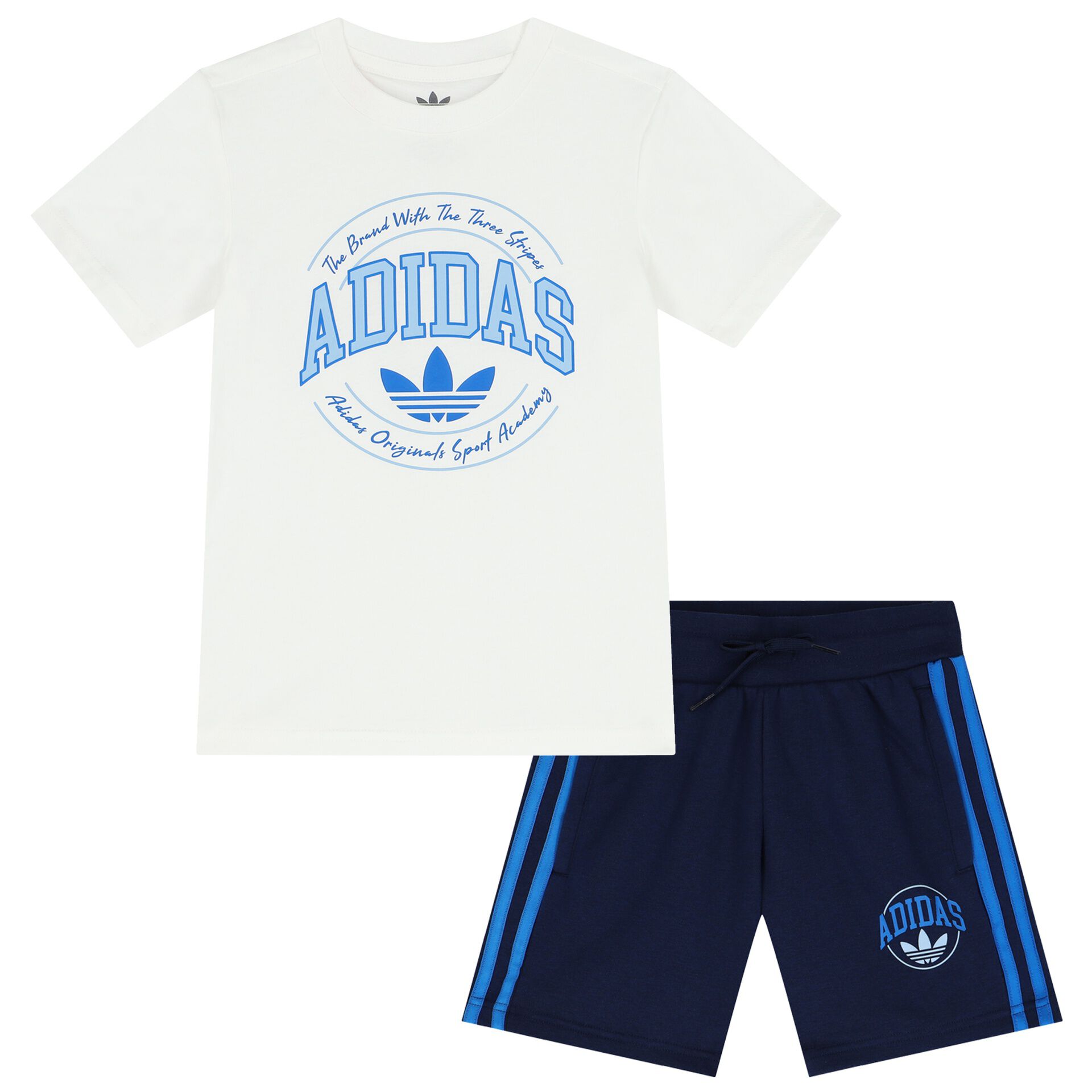 Adidas Kids White Blue Logo Shorts Set Junior Couture USA