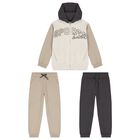 Boys Beige Hooded Tracksuit Set, 1, hi-res