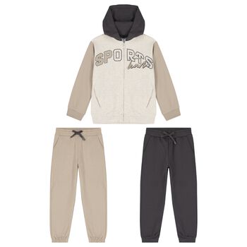 Boys Beige Hooded Tracksuit Set