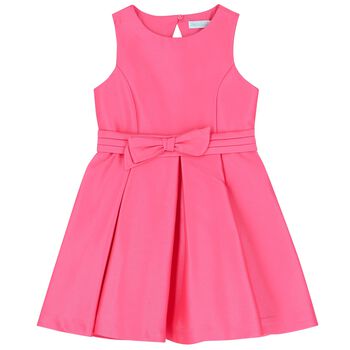 Abel & Lula Girls Pink Bow Satin Dress, 2 Girls Pink Bow Satin Dress