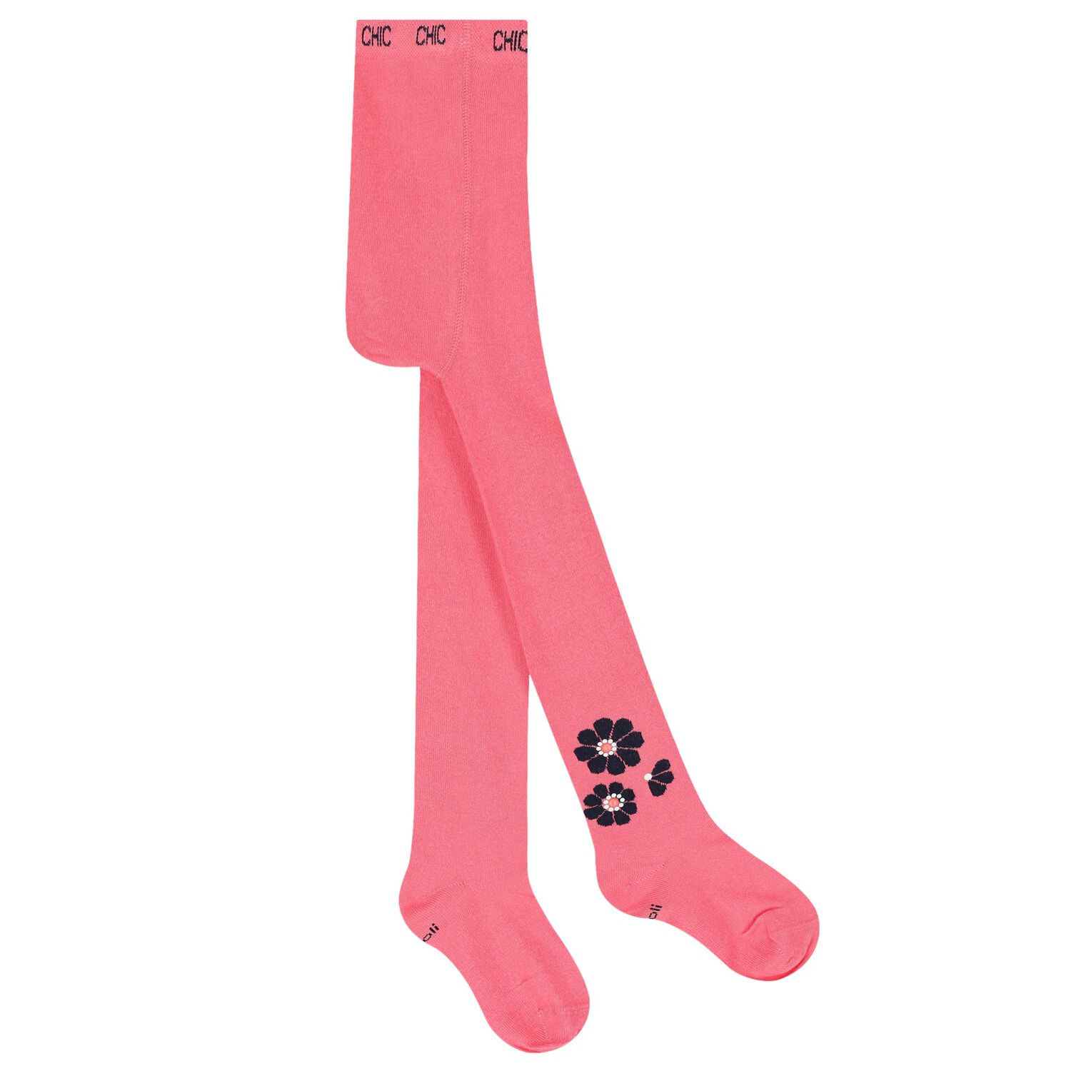 Girls Pink Logo Flower Tights, 1, hi-res image number null