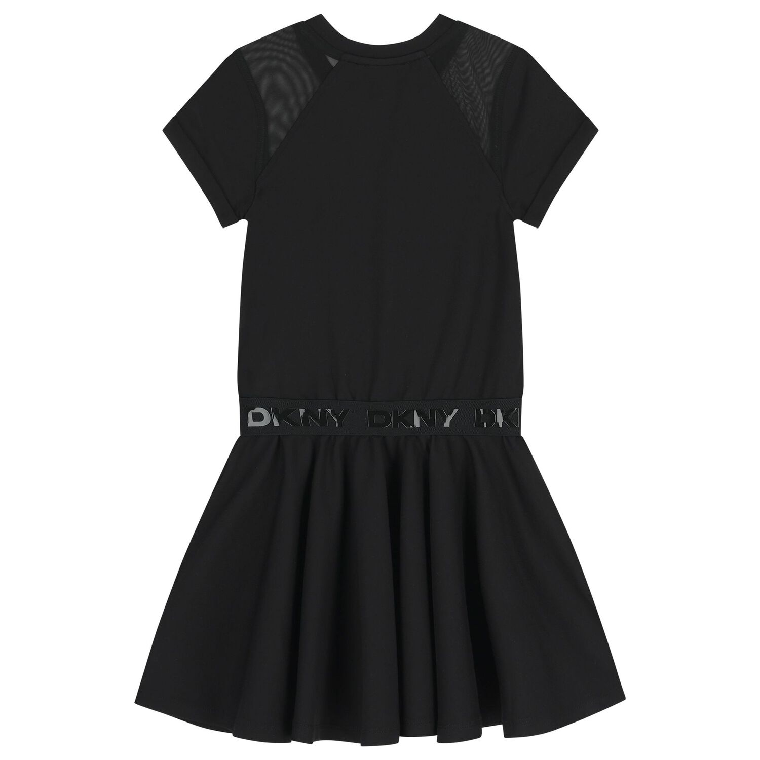 Girls Mini Me Black Scuba & Mesh Logo Dress, 1, hi-res