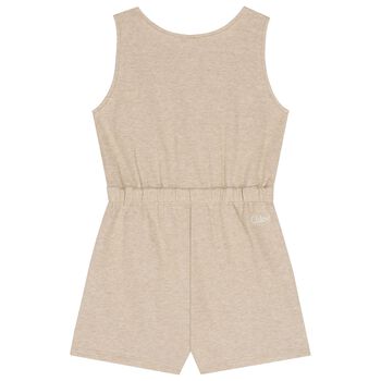 Girls Beige Ribbon Playsuit