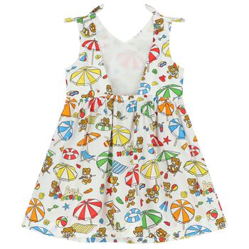 Younger Girls White Teddy Bear Logo Dress