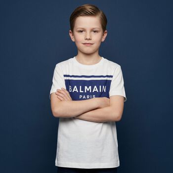 Boys White & Blue Logo T-Shirt