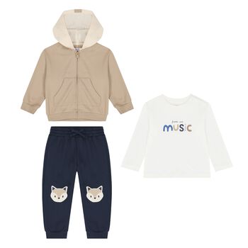 Younger Boys White, Beige & Navy Blue Tracksuit ( 3 Piece )
