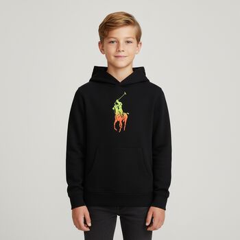 Boys Black Logo Hooded Top