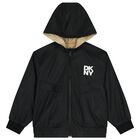 Boys Black & Beige Reversible Hooded Zip Up Top, 1, hi-res