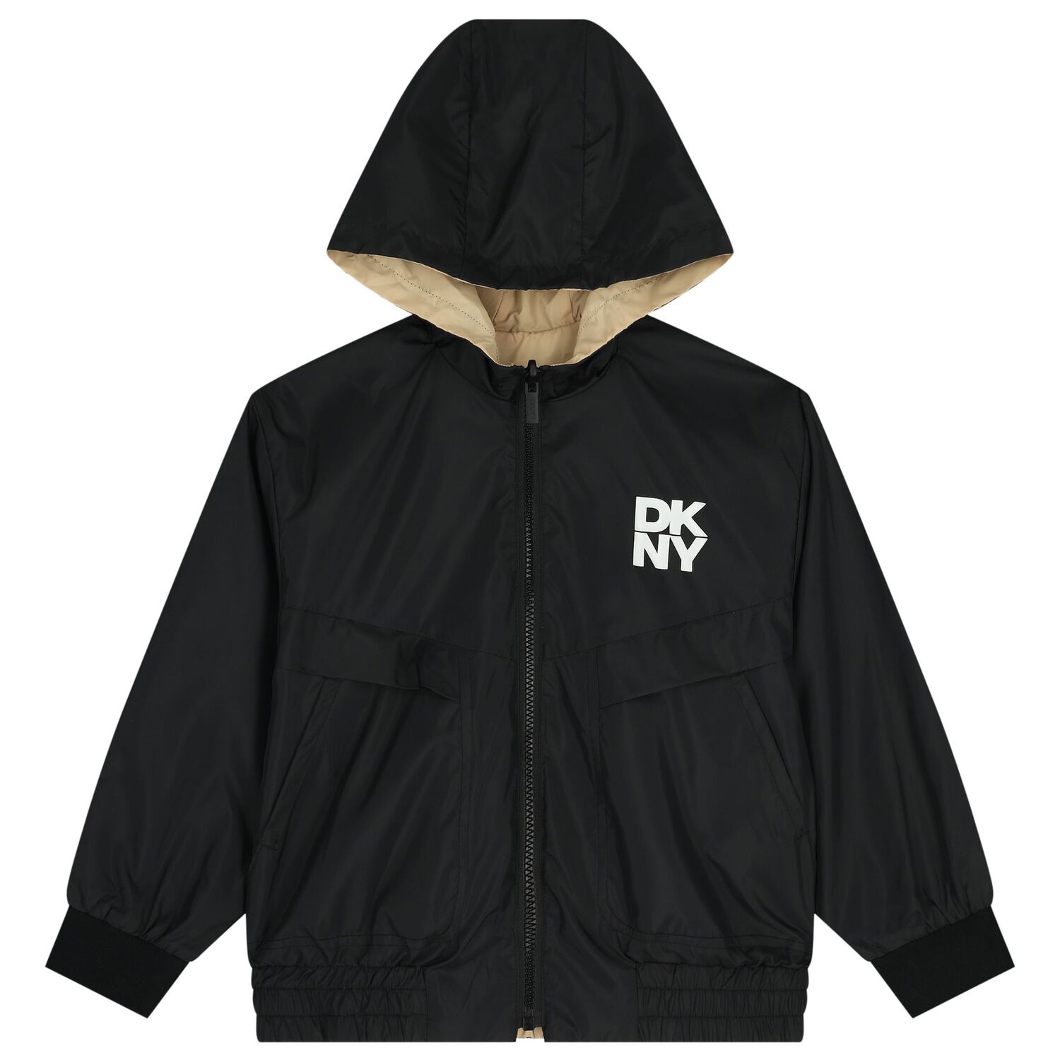 Boys Black & Beige Reversible Hooded Zip Up Top, 1, hi-res