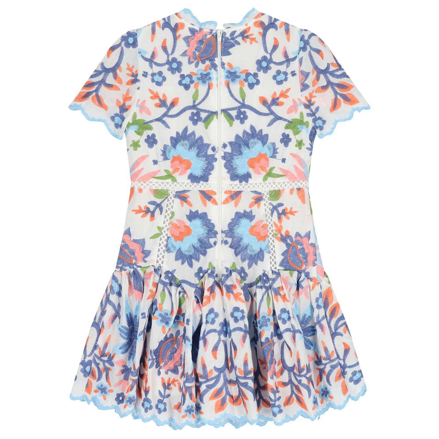 Girls Multi-Coloured Embroidered Floral Dress, 1, hi-res