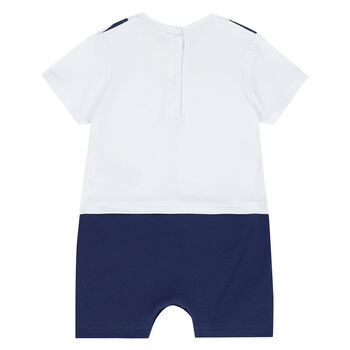 Baby  Boys White & Navy Vest Romper